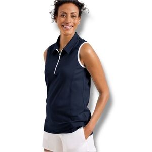 TALBOTS UPF 50+ SLEEVELESS PIQUÉ POLO - Navy 1X NWOT